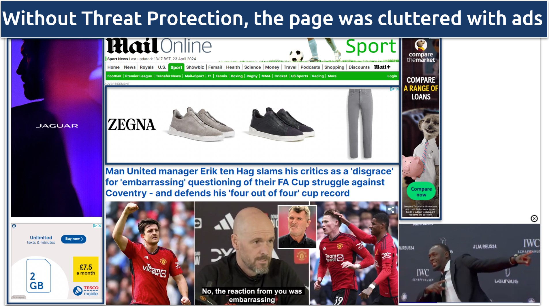 Screenshot of Mail Online with lots of ads showing
